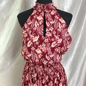 INC Burgundy & Cream Floral Halter Dress – Boho Chic Elegance | Size Small | NWT